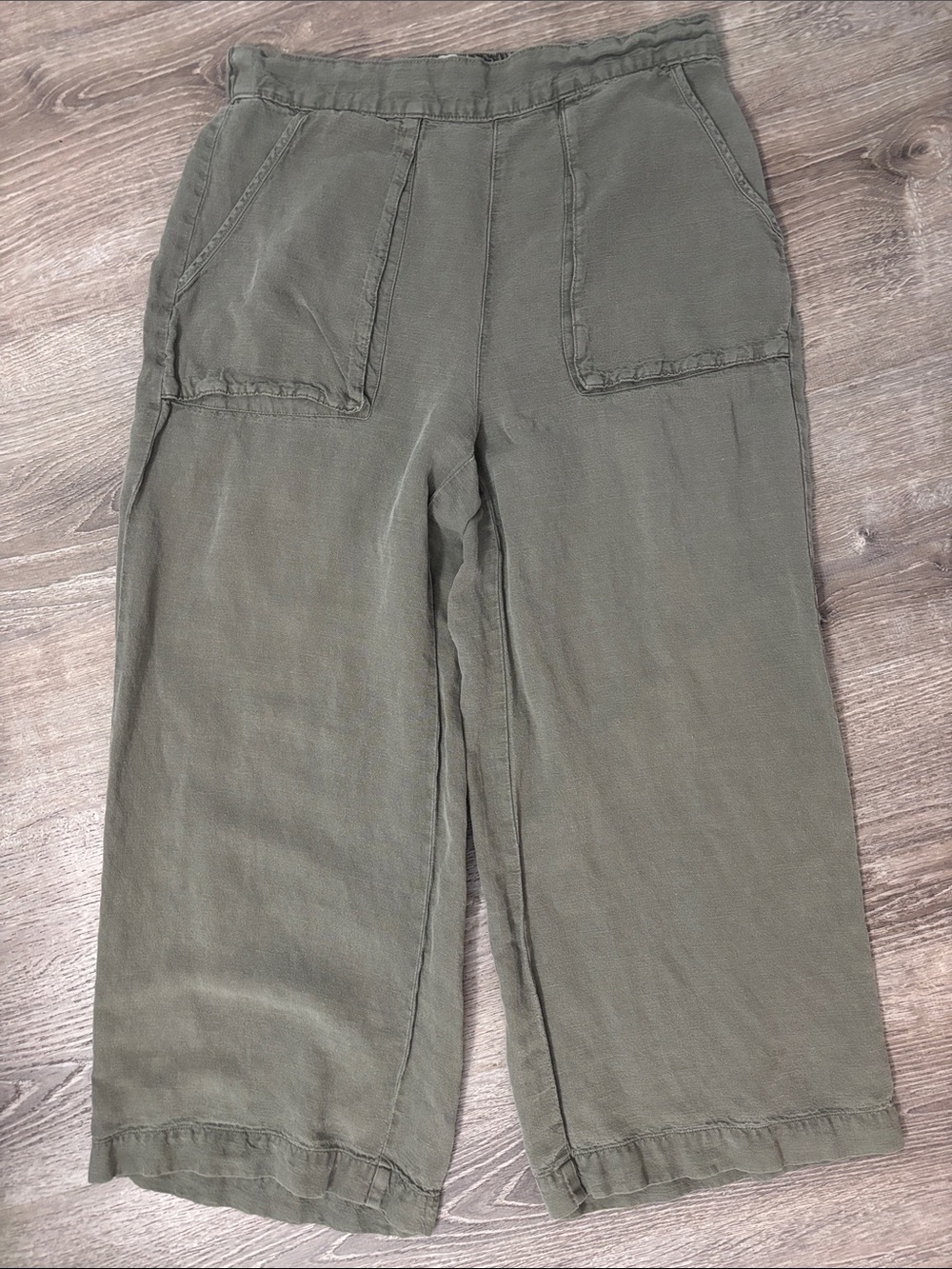 Cynthia Rowley Women’s Sz Large Wide Leg Crop Linen Blend Pants Pull On Elastic